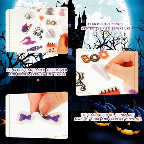 21 Pcs Halloween Gel Window Clings, Halloween Window Clings for Kids Window Stickers Decorations Pumpkins Ghosts Bats Halloween Gel Clings for Glass Windows Classroom Home Party Decor in Saudi Arabia