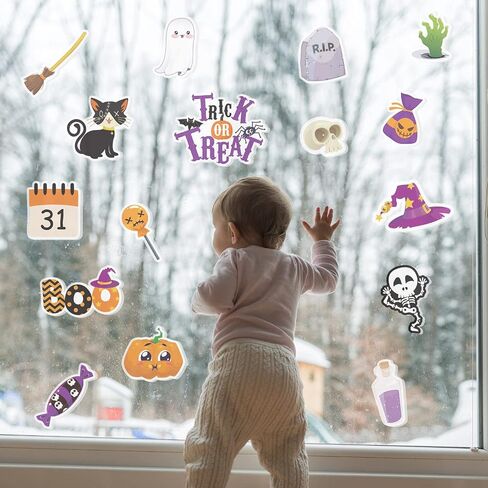 21 Pcs Halloween Gel Window Clings, Halloween Window Clings for Kids Window Stickers Decorations Pumpkins Ghosts Bats Halloween Gel Clings for Glass Windows Classroom Home Party Decor in Saudi Arabia
