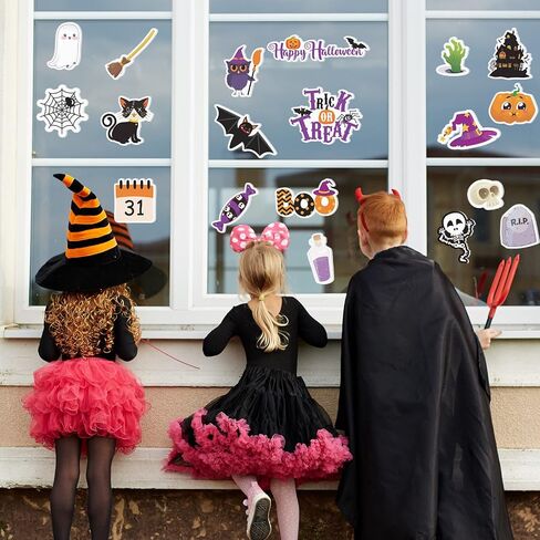 21 Pcs Halloween Gel Window Clings, Halloween Window Clings for Kids Window Stickers Decorations Pumpkins Ghosts Bats Halloween Gel Clings for Glass Windows Classroom Home Party Decor in Saudi Arabia