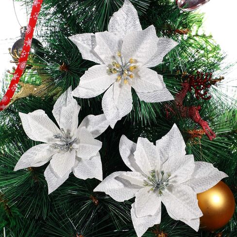 WILLBOND Glitter Christmas Tree Ornaments Artificial Wedding Christmas Poinsettia Flowers for Christmas Flowers Tree Wreaths Decor Ornament (30, Gold 1) in Saudi Arabia
