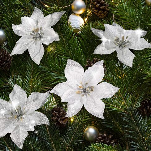 WILLBOND Glitter Christmas Tree Ornaments Artificial Wedding Christmas Poinsettia Flowers for Christmas Flowers Tree Wreaths Decor Ornament (30, Gold 1) in Saudi Arabia