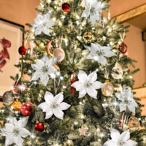 WILLBOND Glitter Christmas Tree Ornaments Artificial Wedding Christmas Poinsettia Flowers for Christmas Flowers Tree Wreaths Decor Ornament (30, Gold 1) in Saudi Arabia