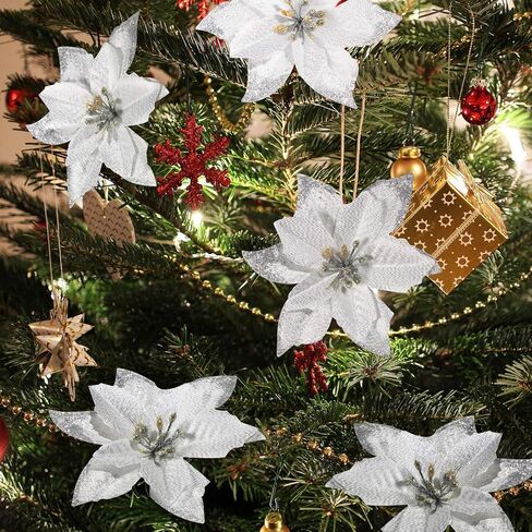 WILLBOND Glitter Christmas Tree Ornaments Artificial Wedding Christmas Poinsettia Flowers for Christmas Flowers Tree Wreaths Decor Ornament (30, Gold 1) in Saudi Arabia