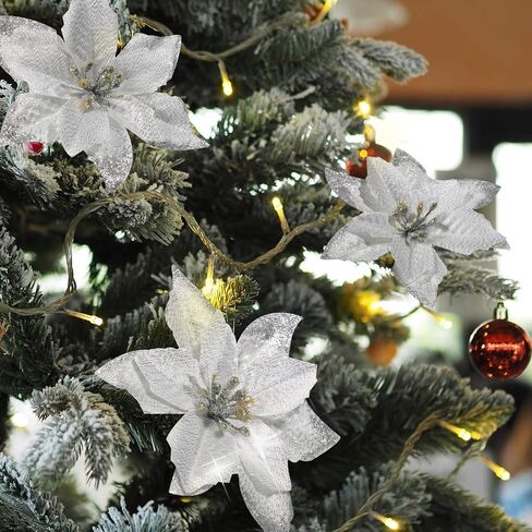 WILLBOND Glitter Christmas Tree Ornaments Artificial Wedding Christmas Poinsettia Flowers for Christmas Flowers Tree Wreaths Decor Ornament (30, Gold 1) in Saudi Arabia
