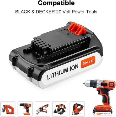 بطارية ليثيوم energup 2pack LBXR20 20V متوافقة مع بطارية ليثيوم Black & Decker 20V MAX LBXR2520 LBXR2020 LBX20 LB2X4020 LB2X3020 وLCC221 LST522 LST201 LST220 LST300 20V Max مع شاحن in Kuwait