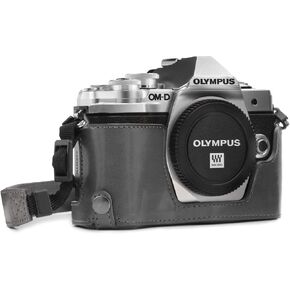 MegaGear MG1351 Olympus OM-D E-M10 Mark III Ever Ready Leather Camera Half Case and Strap, with Battery Access, Dark Brown