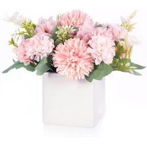 زهور Gioyonil المزيفة مع مزهرية سيراميك، ترتيبات زهور الفاوانيا الكوبية الوردية الصناعية في تزيين المزهرية لطاولة الطعام المركزية وديكور المنزل والمكتب وحفلات الزفاف in Kuwait