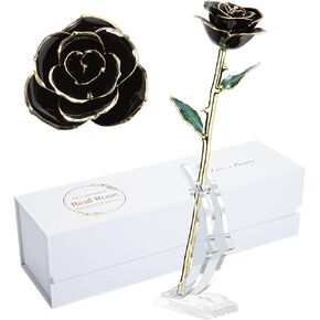 Valentines Day Gift Rose, Gold Dipped Real Rose is Attractive Luster and Natural Shape, Best Gifts for Anniversary Wedding Valentines Day (Red Original Rose with Stand)