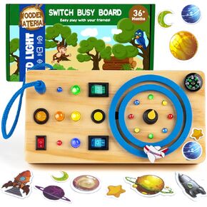 Biulotter Montessori Busy Board for Toddlers, Wooden Sensory Toys for Toddlers,Busy Board with LED Light,Travel Toys for Educational Toddler Activities,Boys & Girls Educational Learning Fidget Toy in Kuwait