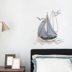 AUQMTAIN 3D Metal Sailboat Wall Decor, Nautical Ship Wall Sculptures, Handmade Boat Hanging Ornament Home Decoration (Sailboat-B) in Saudi Arabia