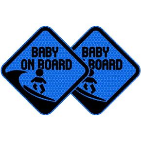 قطعتان من ملصق Baby on Board Surf للسيارات، شارات فينيل عاكسة للضوء، لافتة مضحكة للطفل على اللوحة مقاس 4.92 × 4.92 بوصة، ملصق تحذيري لسلامة الطفل لجميع السيارات (أخضر نعناعي) in Kuwait