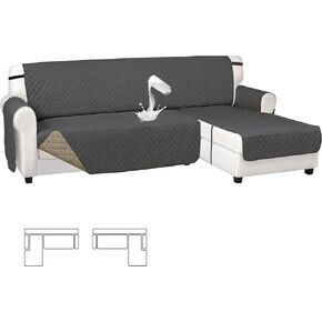 Easy-Going Waterproof L Shape Sectional Couch Covers with Chaise Reversible Leakproof Non-Slip Sofa Cover for Dogs Furniture Protector Cover with Adjustable Strap for Pets (X-Large, Gray/Light Gray)