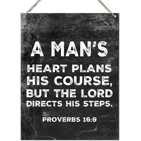 أمثال الكتاب المقدس 16:9 قلب الرجل يخطط له علامة الدورة التدريبية من الخشب المسيحي علامات لوحة معلقة للمنزل والمكتب الكنيسة رجل الكهف ديكور، هدايا مسيحية للرجال الإيمان 7.9 × 10.3 بوصة (J668) in Kuwait