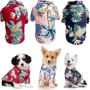 Whaline 3 قطع قمصان كلب هاواي من الشيفون المسامي، قماش صيفي للكلاب، نمط شجرة جوز الهند والأناناس، ملابس حيوانات أليفة للشاطئ بأكمام قصيرة للكلاب الكبيرة (أحمر، أزرق داكن، وردي)، 5XL in Kuwait