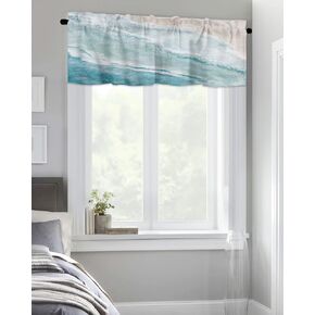 Chucoco Summer Ocean Valance Curtain for Window,Coastal Beach Sea Waves Rod Pocket Kitchen Valances Blue Khaki Gradient Short Curtain Windows Treatment Drape for Bathroom/Living Room/Bedroom/Cafe in Kuwait