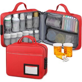 منظم زجاجات حبوب الدواء قابل للقفل من سيثون، حقيبة تخزين الأدوية، مدير حقيبة السفر مع قفل، مقبض، جيوب ثابتة للأدوية والفيتامينات والمستلزمات الطبية (أحمر) in Kuwait