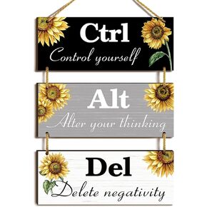 Sunflower Motivational Wall Decor, 3 Pcs Inspirational Wooden Hanging Signs with Sayings Positive Affirmations Wall Art Sayings for Office Dining Hall Living Room Bathroom(Fresh Color)