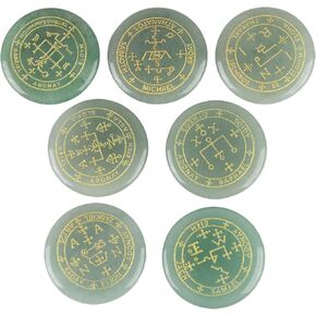 Yatming 7 قطع مستديرة منقوشة بحجر رمز الملائكة السحري، حجر قلق النخيل المصقول، جمشت in Kuwait