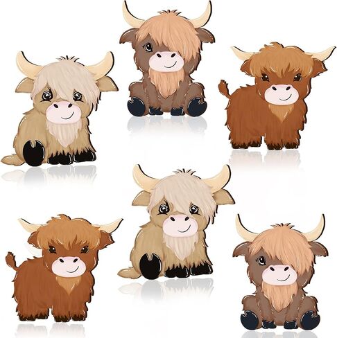 Therwen 6 Pcs Highland Cow Wall Decorations Cute Highland Cow Wooden Signs Lovely Scottish Cattle Wall Decor for Boy Girl Bedroom Neutral Style Rustic Farmhouse in Saudi Arabia