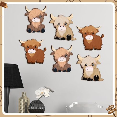 Therwen 6 Pcs Highland Cow Wall Decorations Cute Highland Cow Wooden Signs Lovely Scottish Cattle Wall Decor for Boy Girl Bedroom Neutral Style Rustic Farmhouse in Saudi Arabia