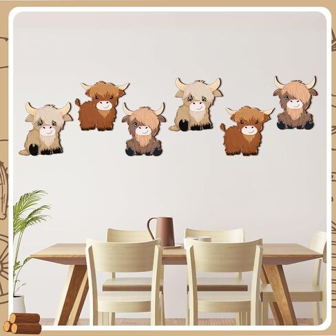 Therwen 6 Pcs Highland Cow Wall Decorations Cute Highland Cow Wooden Signs Lovely Scottish Cattle Wall Decor for Boy Girl Bedroom Neutral Style Rustic Farmhouse in Saudi Arabia