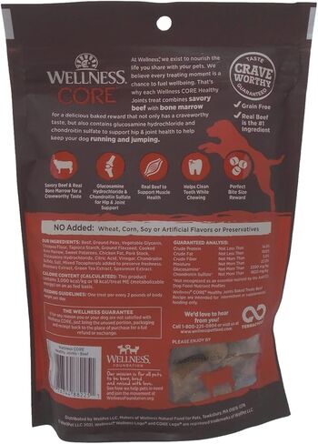 مكافآت الكلاب الخالية من الحبوب من Wellness CORE - 2 حزمة متنوعة من النكهات: (1) كل منها: مفاصل صحية من لحم البقر المطاطي المخبوز، ولحم البقر المعبأ بالطاقة من لحم الغزال المطاطي المتشنج (4-8 أونصات) in Kuwait
