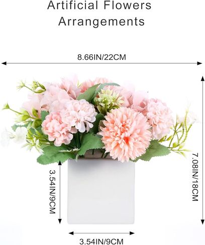 زهور Gioyonil المزيفة مع مزهرية سيراميك، ترتيبات زهور الفاوانيا الكوبية الوردية الصناعية في تزيين المزهرية لطاولة الطعام المركزية وديكور المنزل والمكتب وحفلات الزفاف in Kuwait