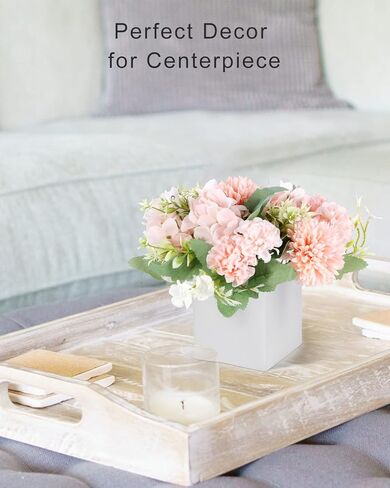 زهور Gioyonil المزيفة مع مزهرية سيراميك، ترتيبات زهور الفاوانيا الكوبية الوردية الصناعية في تزيين المزهرية لطاولة الطعام المركزية وديكور المنزل والمكتب وحفلات الزفاف in Kuwait