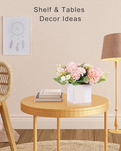 زهور Gioyonil المزيفة مع مزهرية سيراميك، ترتيبات زهور الفاوانيا الكوبية الوردية الصناعية في تزيين المزهرية لطاولة الطعام المركزية وديكور المنزل والمكتب وحفلات الزفاف in Kuwait