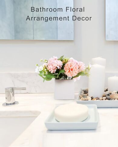 زهور Gioyonil المزيفة مع مزهرية سيراميك، ترتيبات زهور الفاوانيا الكوبية الوردية الصناعية في تزيين المزهرية لطاولة الطعام المركزية وديكور المنزل والمكتب وحفلات الزفاف in Kuwait