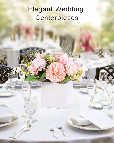 زهور Gioyonil المزيفة مع مزهرية سيراميك، ترتيبات زهور الفاوانيا الكوبية الوردية الصناعية في تزيين المزهرية لطاولة الطعام المركزية وديكور المنزل والمكتب وحفلات الزفاف in Kuwait