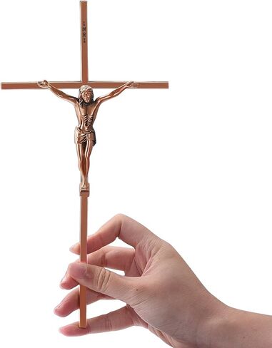 WenRity 10 Inch Metal Slender Crucifix Wall Cross INRI Cross Wall Art for Cruz Del Perdon Catolica Decor Give Blessing and The Spiritual Sacred:Faith Gift for your Acquaintances (Red Copper) in Saudi Arabia