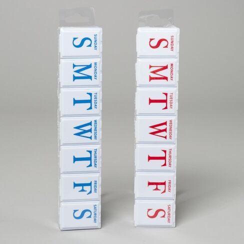 مجموعة من 2 علبة حبوب دواء بلاستيكية كبيرة الحجم لمدة 7 أيام (تتضمن صندوقين - أزرق وأحمر) 11 بوصة × 2.25 بوصة × 1.25 بوصة in Kuwait