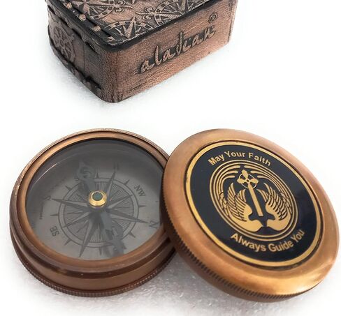 ALADEAN God's Faith Compass - Christian Religious Gift for Men Women | Engraved Hiking Compass Catholic Gift Communion Baptism Confirmation (May Your Faith Always Guide You) in Saudi Arabia