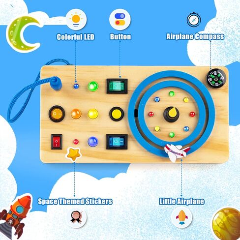 Biulotter Montessori Busy Board for Toddlers, Wooden Sensory Toys for Toddlers,Busy Board with LED Light,Travel Toys for Educational Toddler Activities,Boys & Girls Educational Learning Fidget Toy in Kuwait