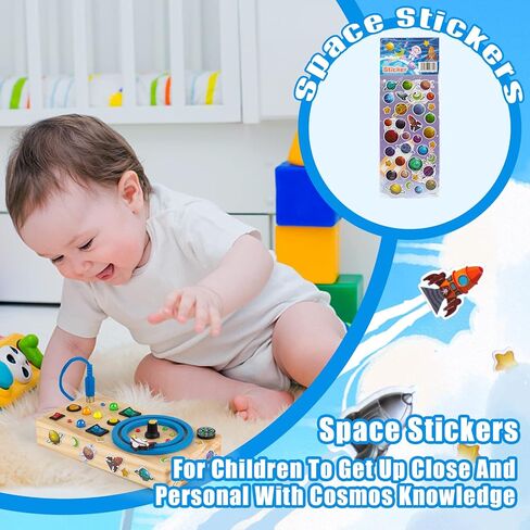 Biulotter Montessori Busy Board for Toddlers, Wooden Sensory Toys for Toddlers,Busy Board with LED Light,Travel Toys for Educational Toddler Activities,Boys & Girls Educational Learning Fidget Toy in Kuwait