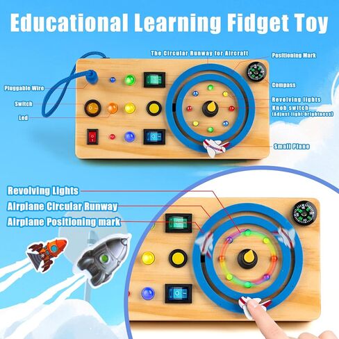 Biulotter Montessori Busy Board for Toddlers, Wooden Sensory Toys for Toddlers,Busy Board with LED Light,Travel Toys for Educational Toddler Activities,Boys & Girls Educational Learning Fidget Toy in Kuwait