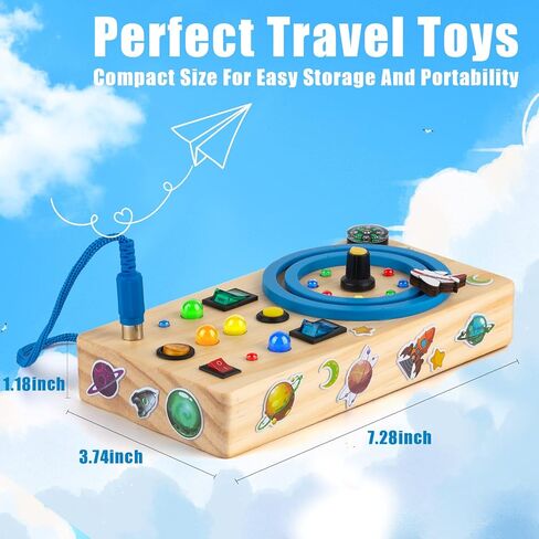 Biulotter Montessori Busy Board for Toddlers, Wooden Sensory Toys for Toddlers,Busy Board with LED Light,Travel Toys for Educational Toddler Activities,Boys & Girls Educational Learning Fidget Toy in Kuwait