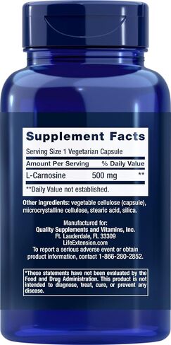 Life Extension Carnosine 500mg Potent, Anti-Aging L-Carnosine Supplement - Antioxidant - Non-GMO, Gluten-Free - 60 Vegetarian Capsules in Saudi Arabia