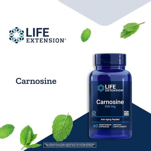 Life Extension Carnosine 500mg Potent, Anti-Aging L-Carnosine Supplement - Antioxidant - Non-GMO, Gluten-Free - 60 Vegetarian Capsules in Saudi Arabia