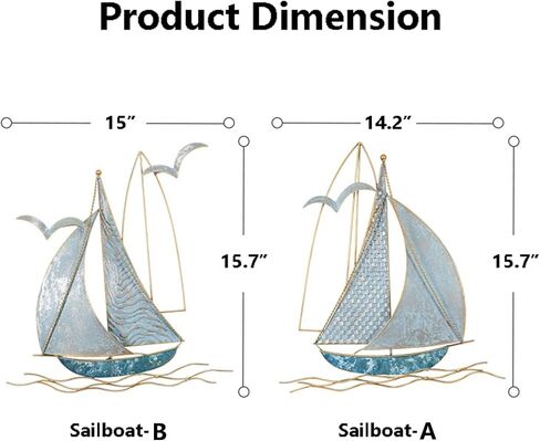 AUQMTAIN 3D Metal Sailboat Wall Decor, Nautical Ship Wall Sculptures, Handmade Boat Hanging Ornament Home Decoration (Sailboat-B) in Saudi Arabia
