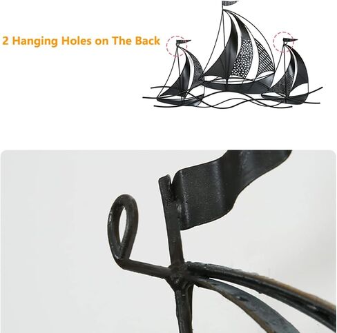 AUQMTAIN 3D Metal Sailboat Wall Decor, Nautical Ship Wall Sculptures, Handmade Boat Hanging Ornament Home Decoration (Sailboat-B) in Saudi Arabia