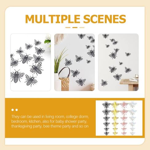 STOBOK 48pcs Three-Dimensional Hollow Bee Wedding Decals Cake Ornament Kitchen Decals 3D Bee Background Decor Hand Decor Bee Ornament Baby Pearl Paper Sticker Wall Removable in Saudi Arabia