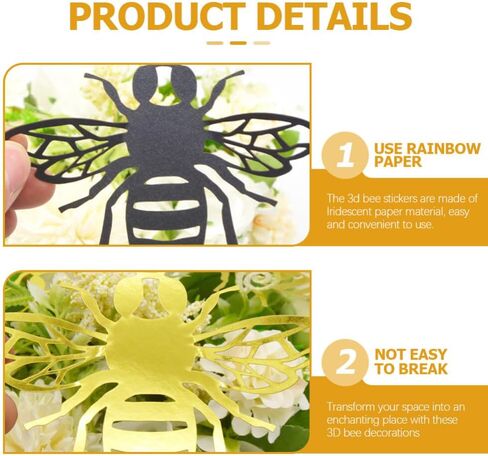 STOBOK 48pcs Three-Dimensional Hollow Bee Wedding Decals Cake Ornament Kitchen Decals 3D Bee Background Decor Hand Decor Bee Ornament Baby Pearl Paper Sticker Wall Removable in Saudi Arabia