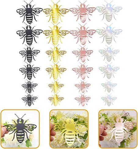 STOBOK 48pcs Three-Dimensional Hollow Bee Wedding Decals Cake Ornament Kitchen Decals 3D Bee Background Decor Hand Decor Bee Ornament Baby Pearl Paper Sticker Wall Removable in Saudi Arabia