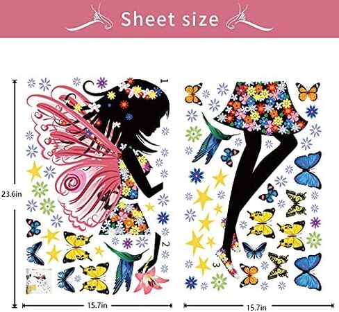 Supzone Butterfly Girl Wall Stickers Flowers Fairy Wall Decal Removable Vinyl Wall Art Stickers for Girls Baby Nursery Kids Bedroom Living Room Bathroom Wall Decor Mural… in Kuwait