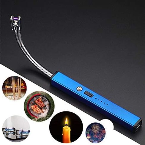Elite Brands USA قوس كهربائي طويل مرن الرقبة USB قابلة لإعادة الشحن ولاعة عديمة اللهب مقاومة للرياح، مثالية لشموع الموقد وشوايات المطبخ وموقد فوانيس الشواء، ولاعة شعاع بلازما طويلة (أزرق) in Kuwait