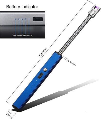 Elite Brands USA قوس كهربائي طويل مرن الرقبة USB قابلة لإعادة الشحن ولاعة عديمة اللهب مقاومة للرياح، مثالية لشموع الموقد وشوايات المطبخ وموقد فوانيس الشواء، ولاعة شعاع بلازما طويلة (أزرق) in Kuwait