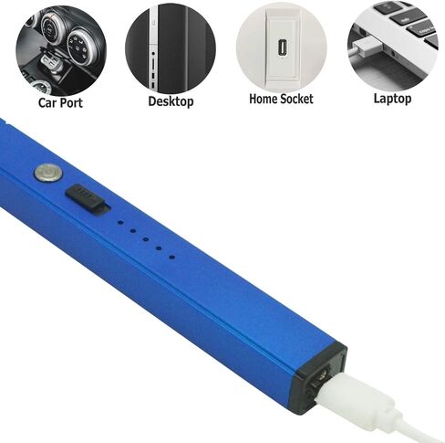 Elite Brands USA قوس كهربائي طويل مرن الرقبة USB قابلة لإعادة الشحن ولاعة عديمة اللهب مقاومة للرياح، مثالية لشموع الموقد وشوايات المطبخ وموقد فوانيس الشواء، ولاعة شعاع بلازما طويلة (أزرق) in Kuwait