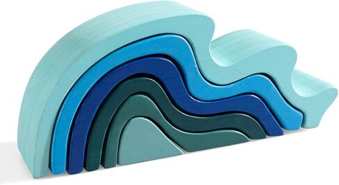 MERRYHEART Wooden Rainbow Stacking Toy, Water Wave Elements Wooden Stacker, Various Shapes Nesting Stacking Blocks, Waldorf & Montessori Open-Ended Education Toy for Kids/Toddlers in Saudi Arabia